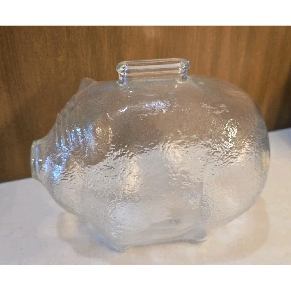 Vintage inspired Anchor Hocking Glass Pig Coin Bank Big Clear‎ Piggy Bank